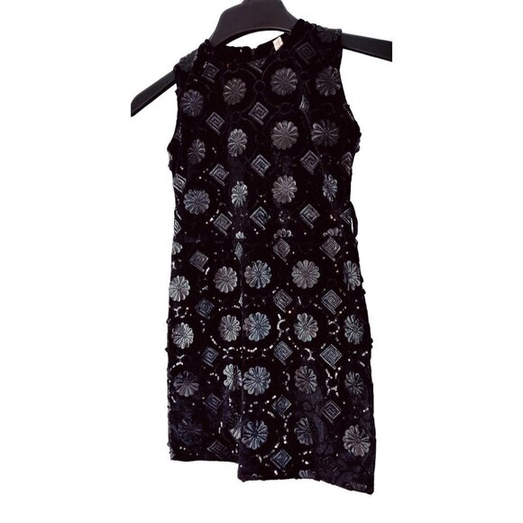 Girls Black Velvet Dress Formal Party Embellished Faux Leather Sequins Shift - Picture 4 of 9